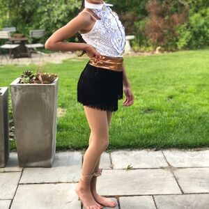 White and Black Dance Costume with Gold Accents